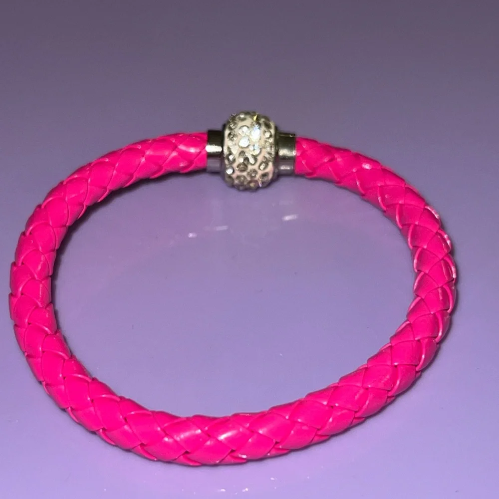 Pink Braided Bracelet with Silver Accents
